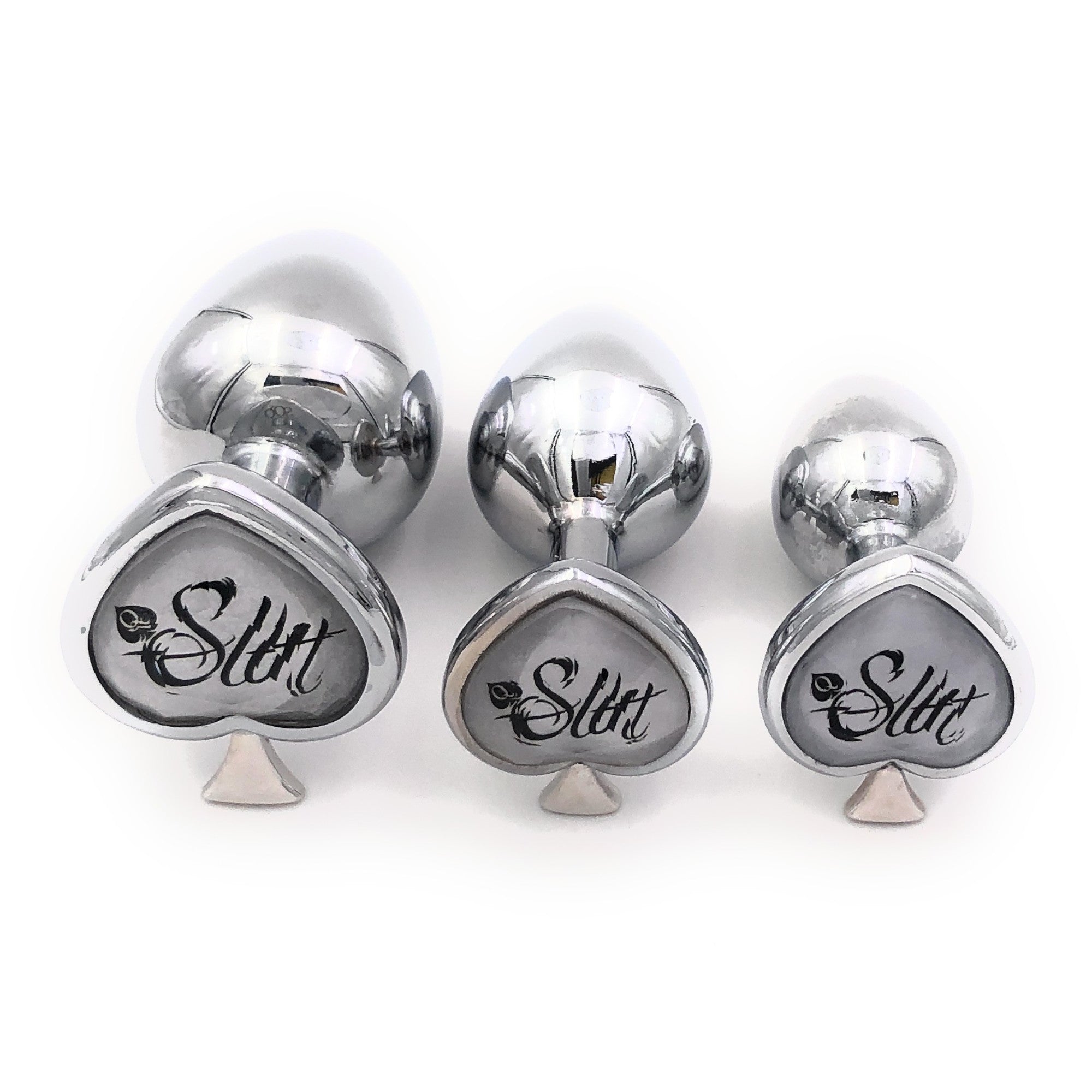 QOS SLUT Q & Spade shaped Silver Anal Butt Plug