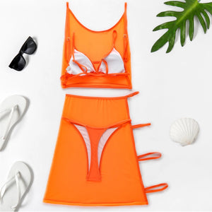 QOS Lace 4pc Bikini - Neon Orange