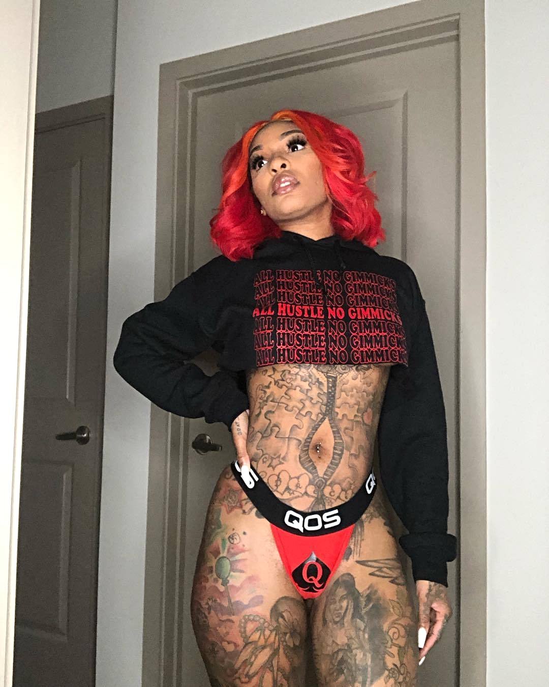 Model @iamtyliyahmonroe with Red QOS Thong 