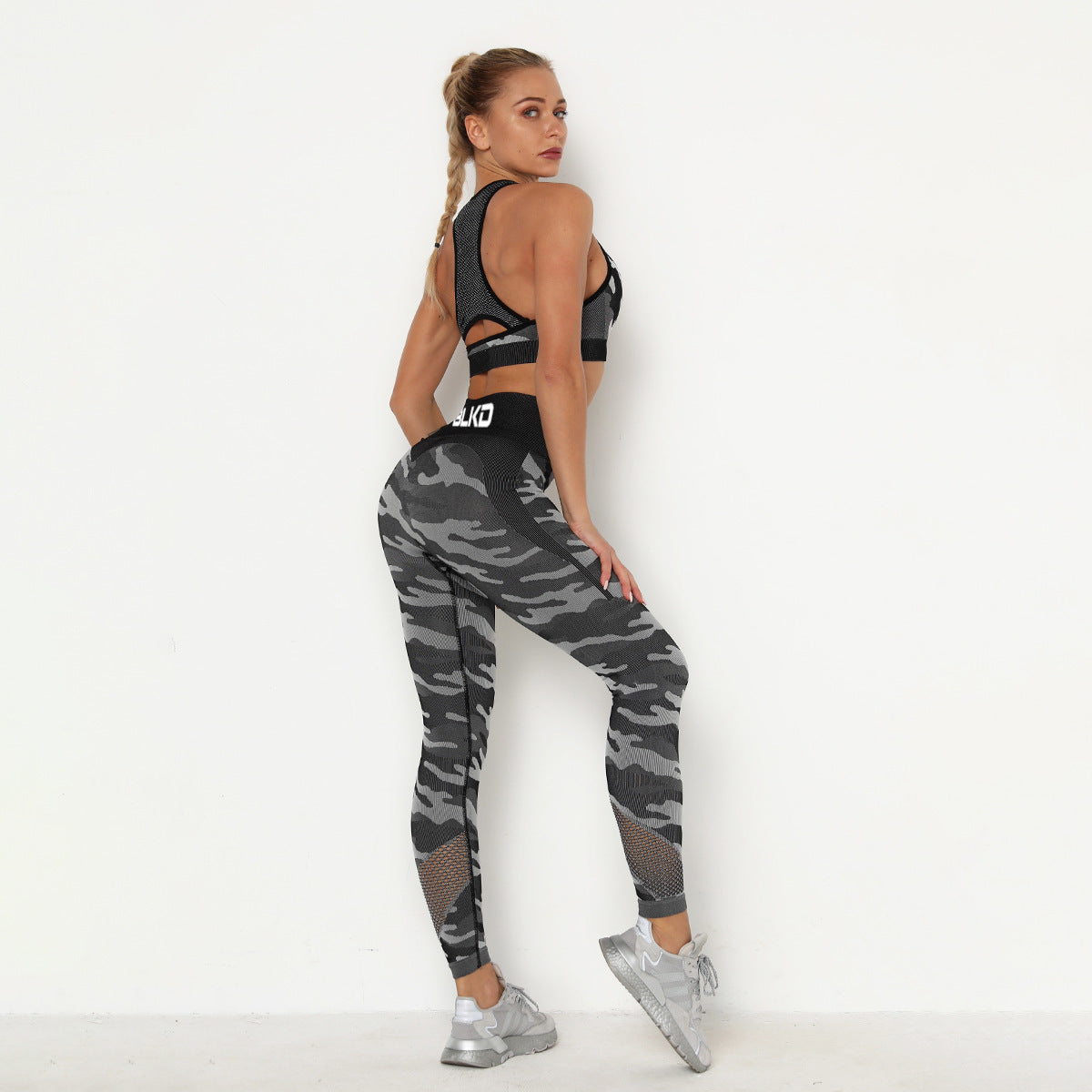 Black Camouflage BLKD - Blacked 2 Piece Yoga Seamless Fishnet Workout Outfit