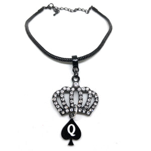 Crystal Crown Queen Of Spades Charm - QOS BRAND Black Chain Anklet
