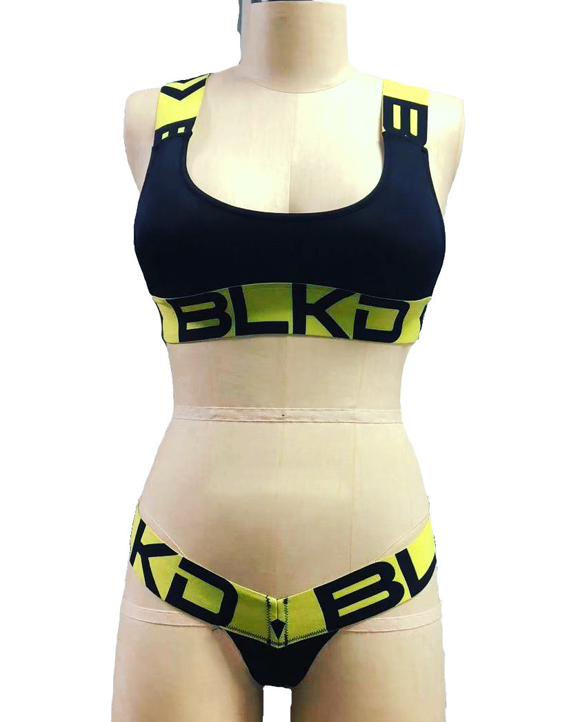 Black Yellow - BLKD - Ladies Sports Bralette Set V-Bottom