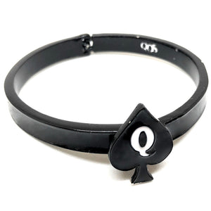 QOS Queen Of Spades -  Branded Charm Logo - Open Hinged Cuff Bracelet