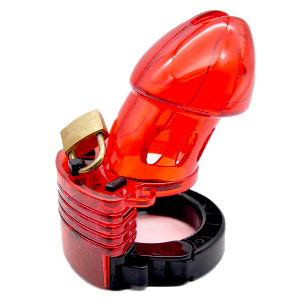 Red & Black Male Cuck Chastity Cage Device -  Medical Poly-Carbonate