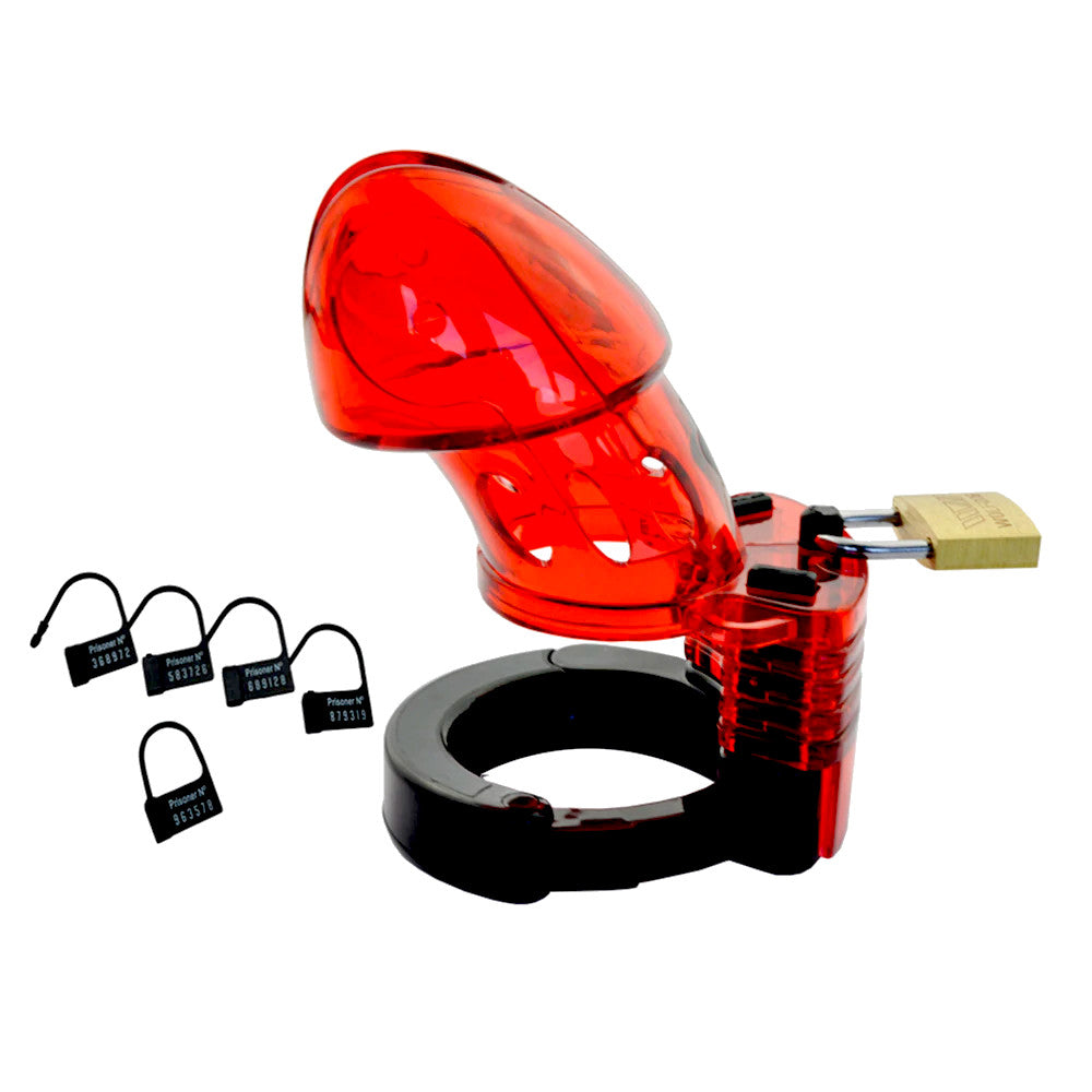 Red & Black Male Cuck Chastity Cage Device -  Medical Poly-Carbonate