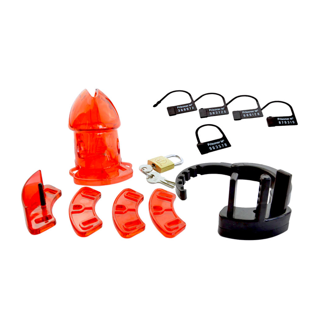 Red & Black Male Cuck Chastity Cage Device -  Medical Poly-Carbonate