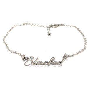QOS - Queen of Spades - Cursive Letter " BLACKED "- Chain Anklets - Slutty Silver