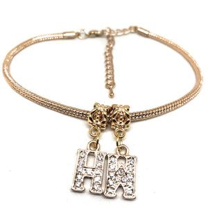 Crystal "HW" Letters - HOTWIFE - Gold Euro Snake Anklet QOS