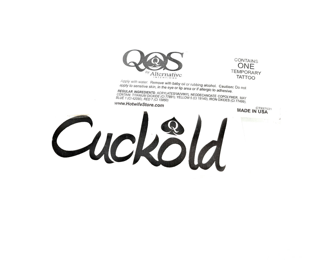 QOS - "Cuckold" Classic Script with Queen Of Spades - Temporary Tattoos