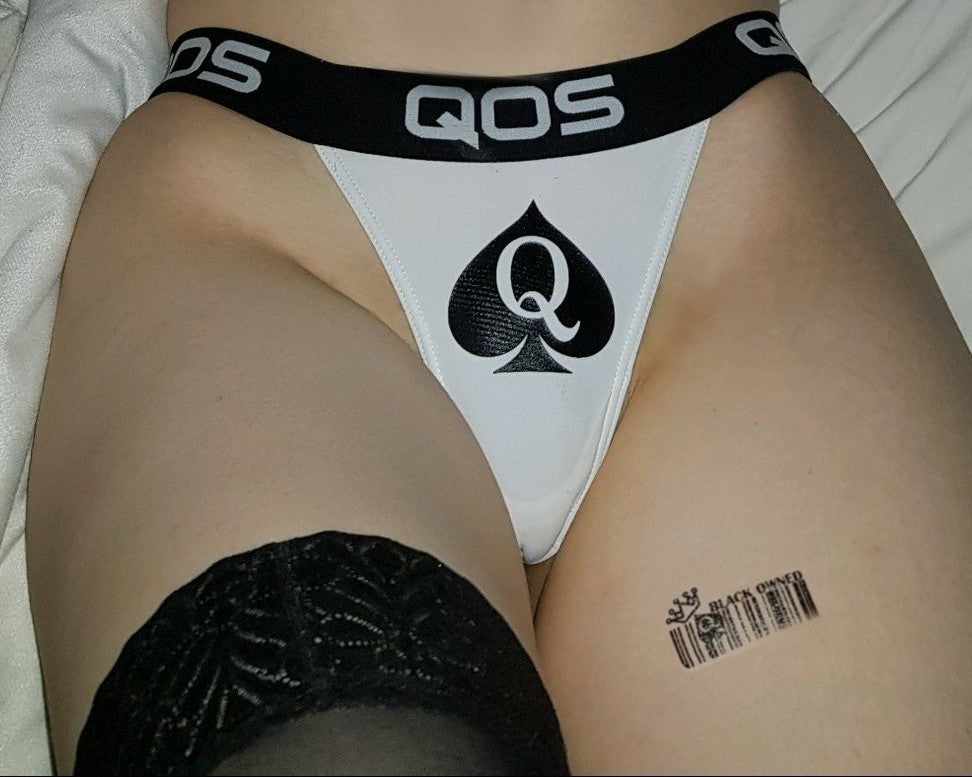 QOS BRAND THONG - Queen Of Spades Thong Panties - Snow Bunny White