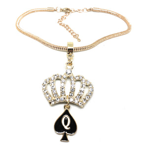 Crystal Crown QOS Brand Queen of Spades Charm -  Gold Chain Anklet