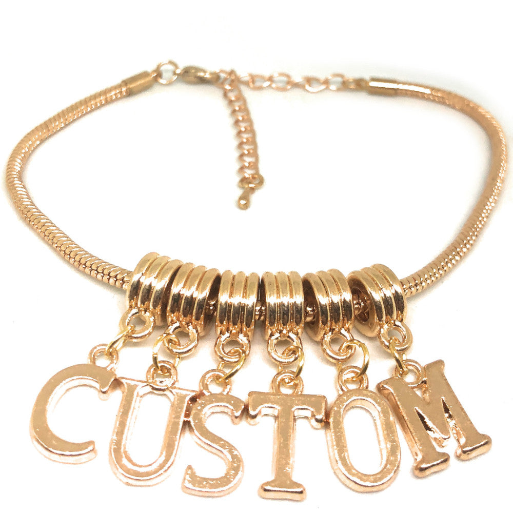 QOS - Custom Lettering Charms for Hotwives - Rose Gold - Euro Snake Anklet