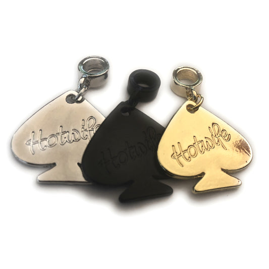 QOS - Queen Of Spades Charm - Elegant Cursive HOTWIFE engraved