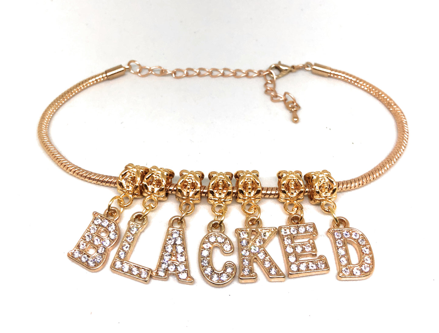 QOS - BLACKED - Gold VVS Crystal Letter Charm Anklet