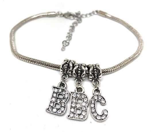 QOS BBC Crystal Euro Snake Anklet - Gunmetal & Silver