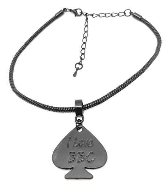 I Love BBC Engraved Spade Charm Euro Snake Anklets In Gld, Slvr or Blk