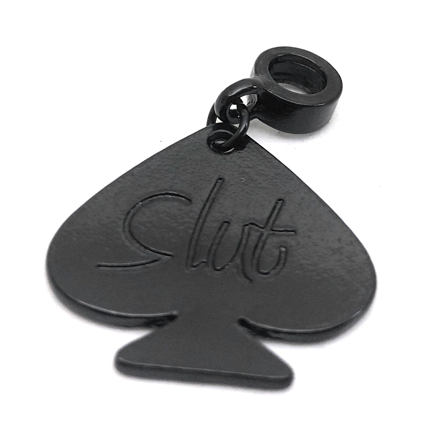 QOS - Queen Of Spades Charm - Elegant Cursive SLUT engraved