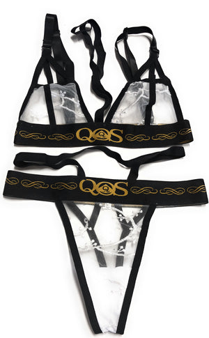 QOS BRAND - Queen Of Spades Hollow Out Strap Lace Lingerie Set - White