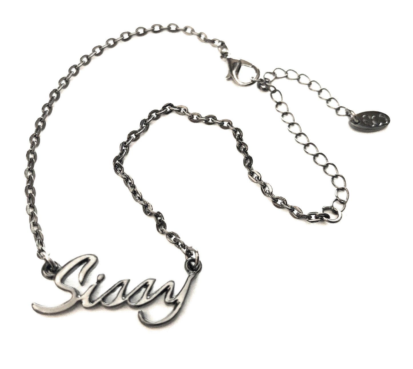 QOS - Cursive Gun Metal Black "Sissy" Chain Anklets - Twink, CD , TS , Bottom, Bi, Submissive