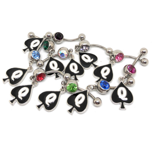 QOS - Queen Of Spades - Hotwife Navel Belly Piercing 16G - Rhinestone