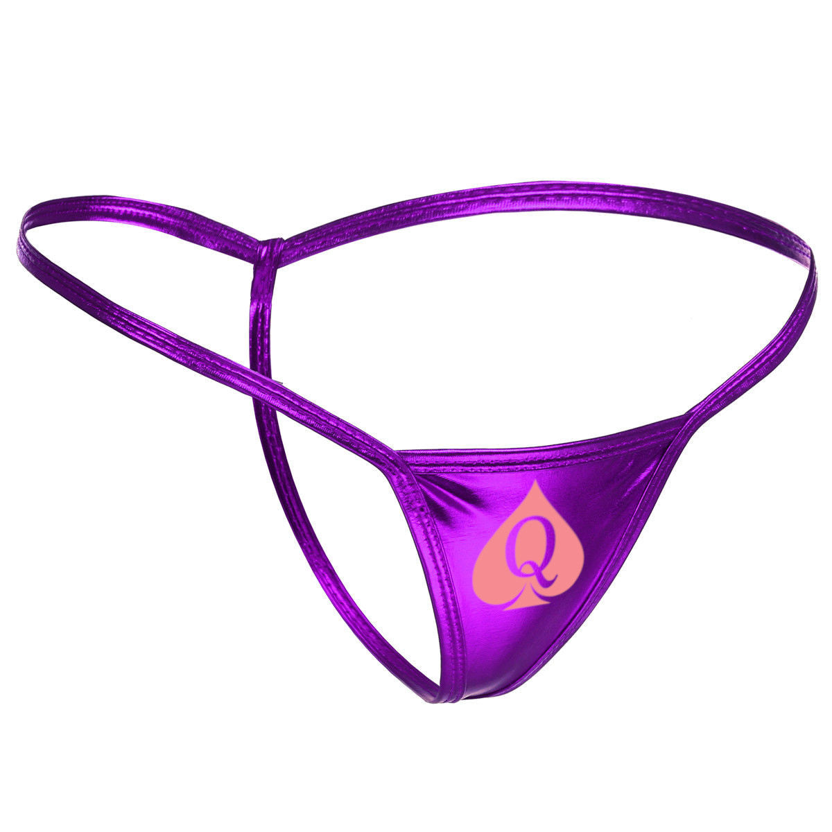 Sexy Metallic Purple QOS Queen Of Spades Logo - Fetish - Brazilian Micro G-String Thong
