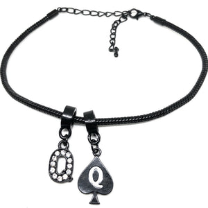Queens Of Spades - "Q" Spade  Charm Anklet - Hotwife Black Chain