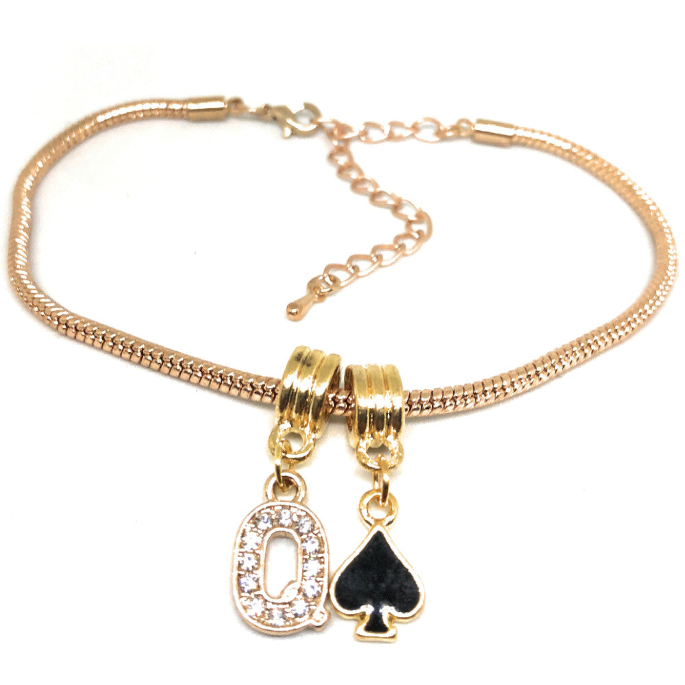 Queens Of Spades - Crystal "Q" Spade  Charm Anklet - Hotwife Gold Chain