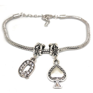 Queens Of Spades - Crystal "Q" Spade  Charm Anklet - Hotwife Silver Chain