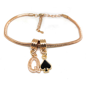 QOS BRAND Queens Of Spades - "Q" Spade  Charm Anklet - Hotwife Rose/Gold Chain