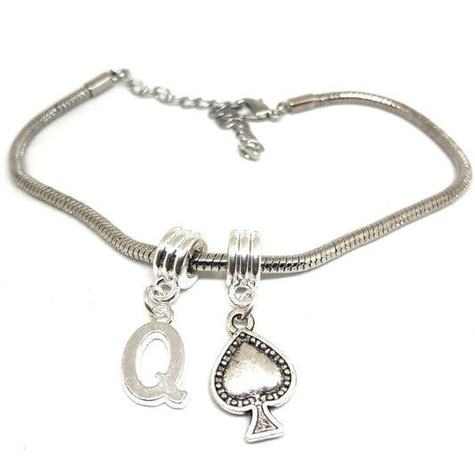 Queens Of Spades - "Q" Spade  Charm Anklet - Hotwife Silver Chain