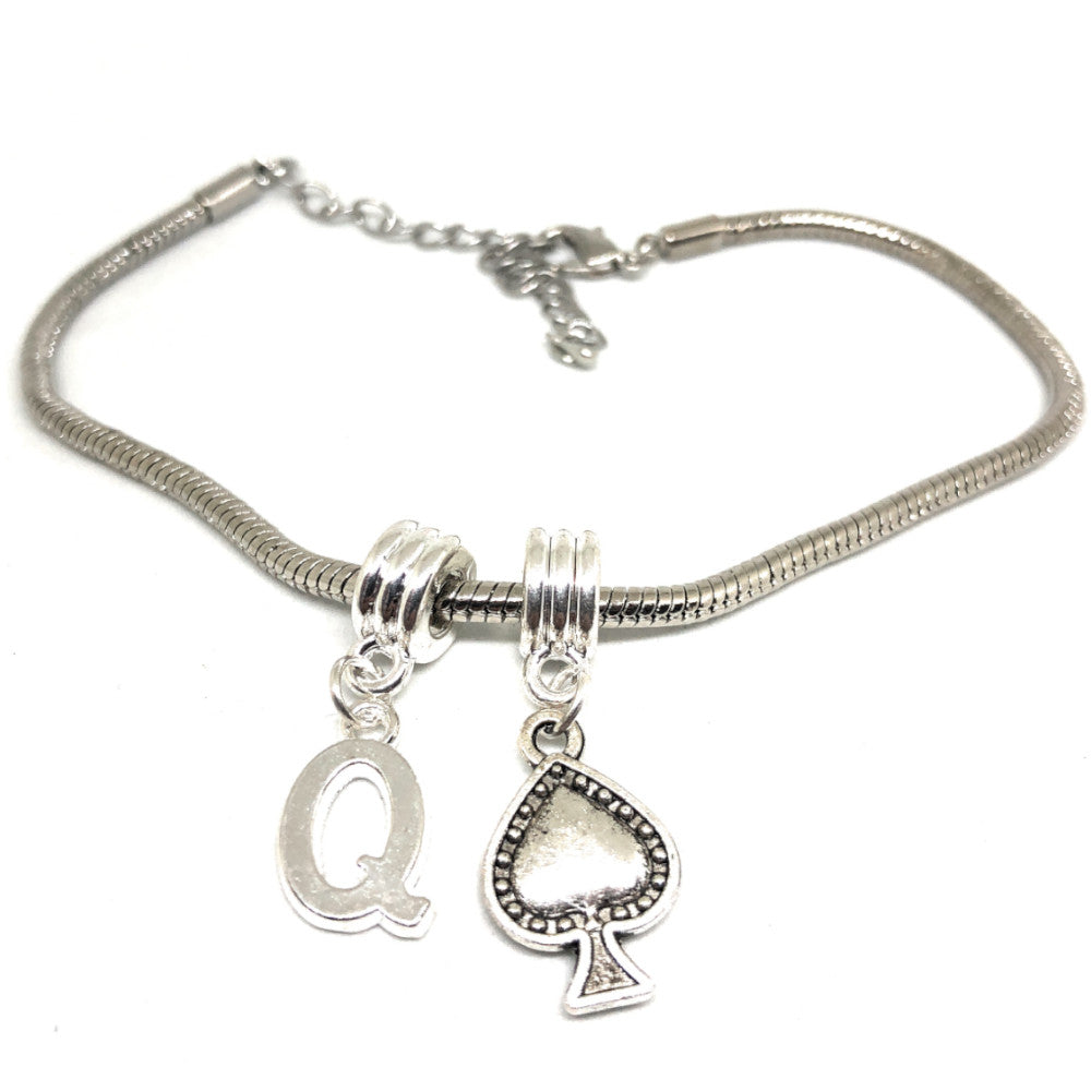 Queens Of Spades - "Q" Spade  Charm Anklet - Hotwife Silver Chain