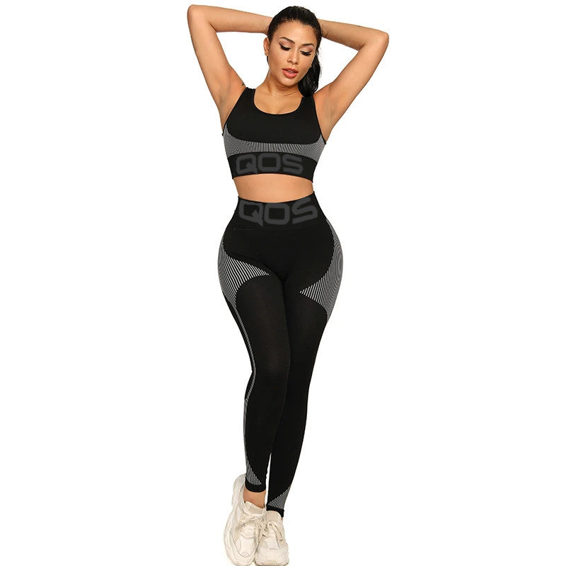 Black on Black QOS (Limited) - 2 Piece Yoga Suit Seamless High Waist Tight-fitting Workout Outfit