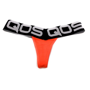 NEON ORANGE QOS BRAND - V-shape Logo Band Brazilian Bum Thong Tanga