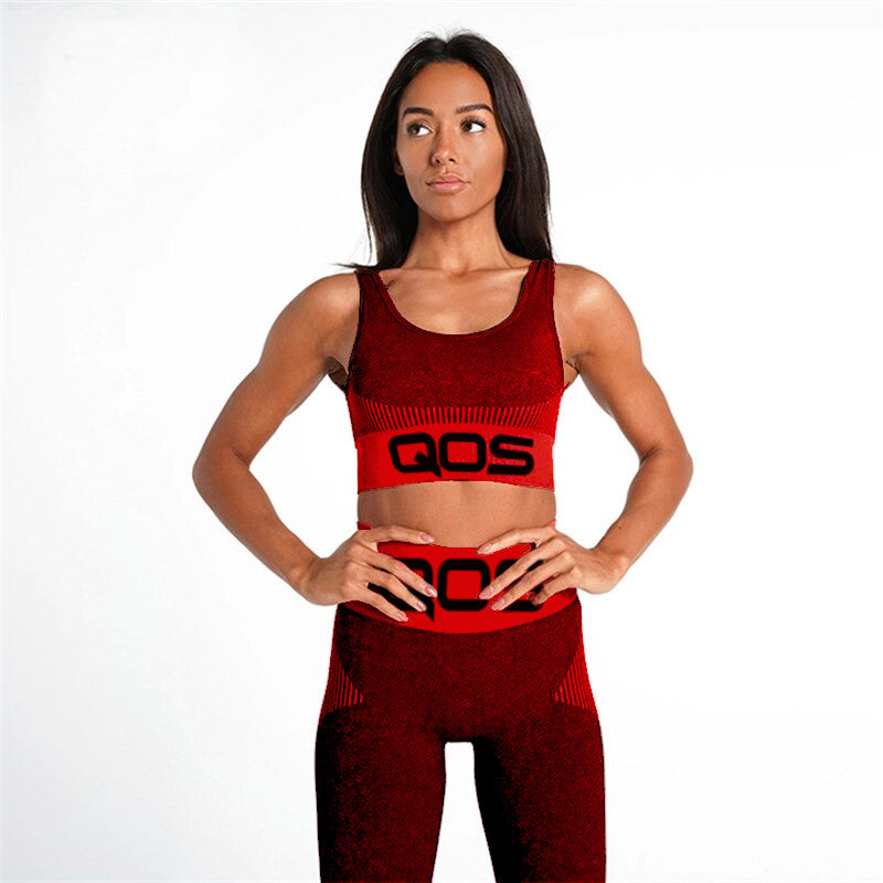 QOS - 2 Piece Yoga Suit Seamless High Waist Tight-fitting Workout Outfit