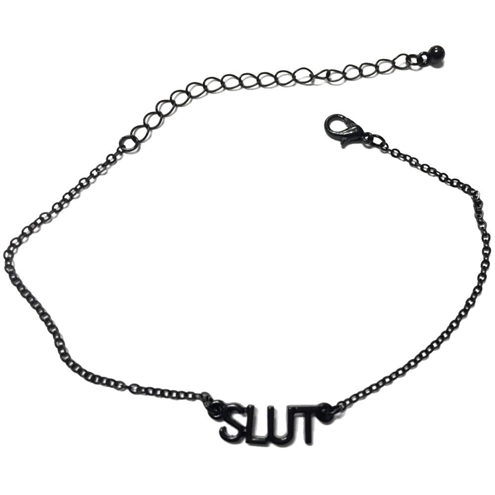 Queen Of Spades - "Slut" Letters - Chain Anklets - Slutty Black 