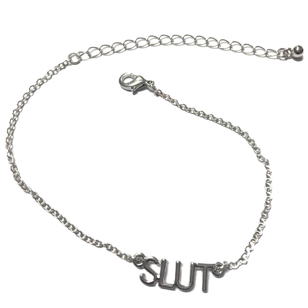 Queen Of Spades - "Slut" Letters - Chain Anklets - Slutty Silver