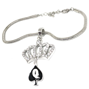 QOS - "Crystal Crown" Queen Of Spades Charm - Silver Euro Anklet for your Hotwife