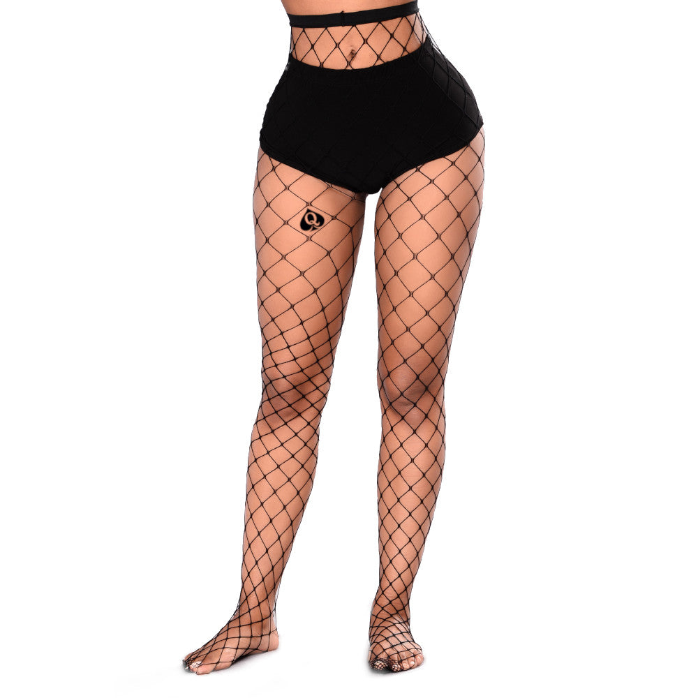 QOS Elastic Big Hole Fishnet Pantyhose - Black