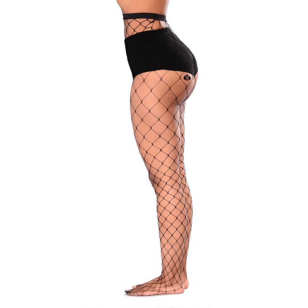 QOS Elastic Big Hole Fishnet Pantyhose - Black