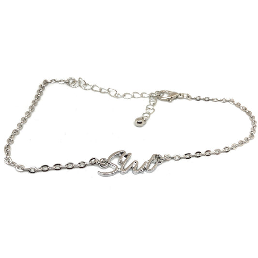 QOS Queen of Spades - Cursive Letter "SLUT" - Chain Anklets - Hotwife Slutty Silver