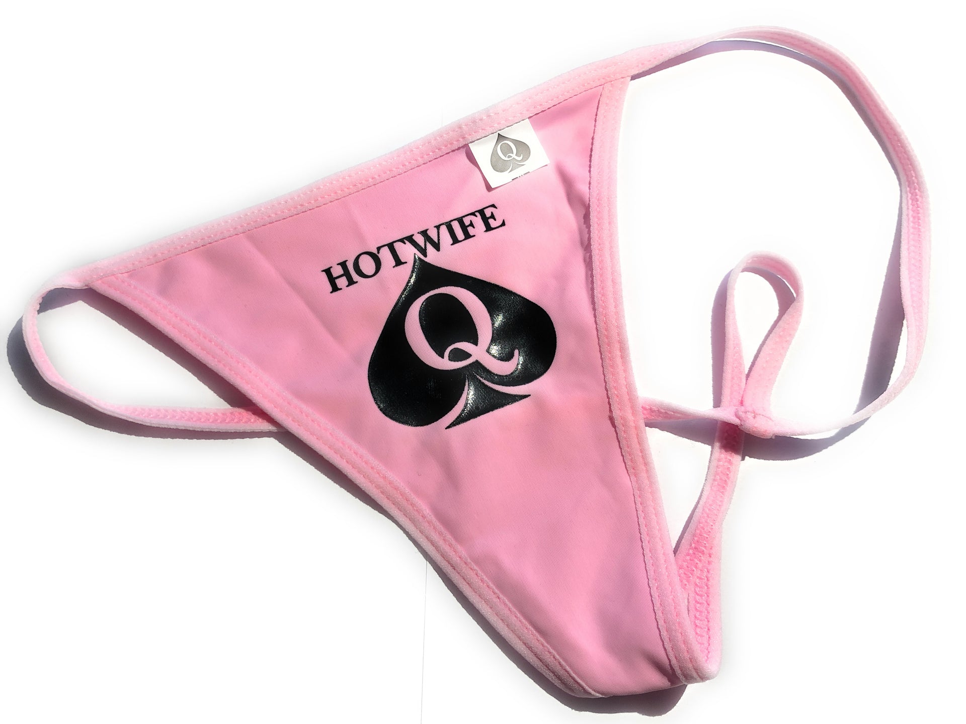 Pink - Hotwife QOS Queen Of Spades Logo - Brazilian G-String Thong Tan