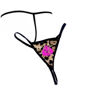 Ultra Sexy Hot Leopard Queen Of Spades - Vixen Hot-Pink Logo - Fetish - Brazilian G-String Thong