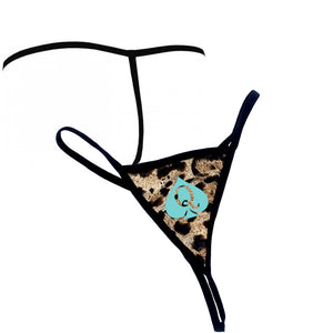 Ultra Sexy Hot Leopard Queen Of Spades - Goddess Turquoise Logo - Fetish - Brazilian G-String Thong