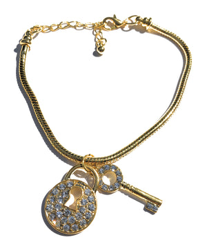 Austrian Crystal Queen Of Spades - LOCK AND KEY - Gold Anklet