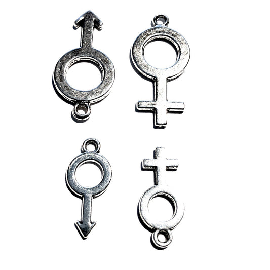 ♂♀ Female or Male Gender Symbol Charm - Swinger - Gangbang - Threesome - Foursome-  Silver