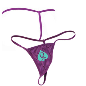 Sexy Mistress Purple Queen Of Spades - Goddess Turquoise QOS Logo - Fetish - Brazilian G-String Thong 