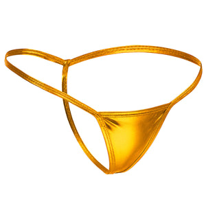 Metallic Vixen Gold QOS Queen Of Spades Logo - Fetish - Brazilian Micro G-String Thong