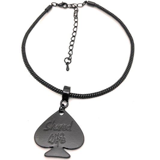 SHARED WIFE Engraved Spade Charm Euro Snake Anklets - Gold, Silver or Black