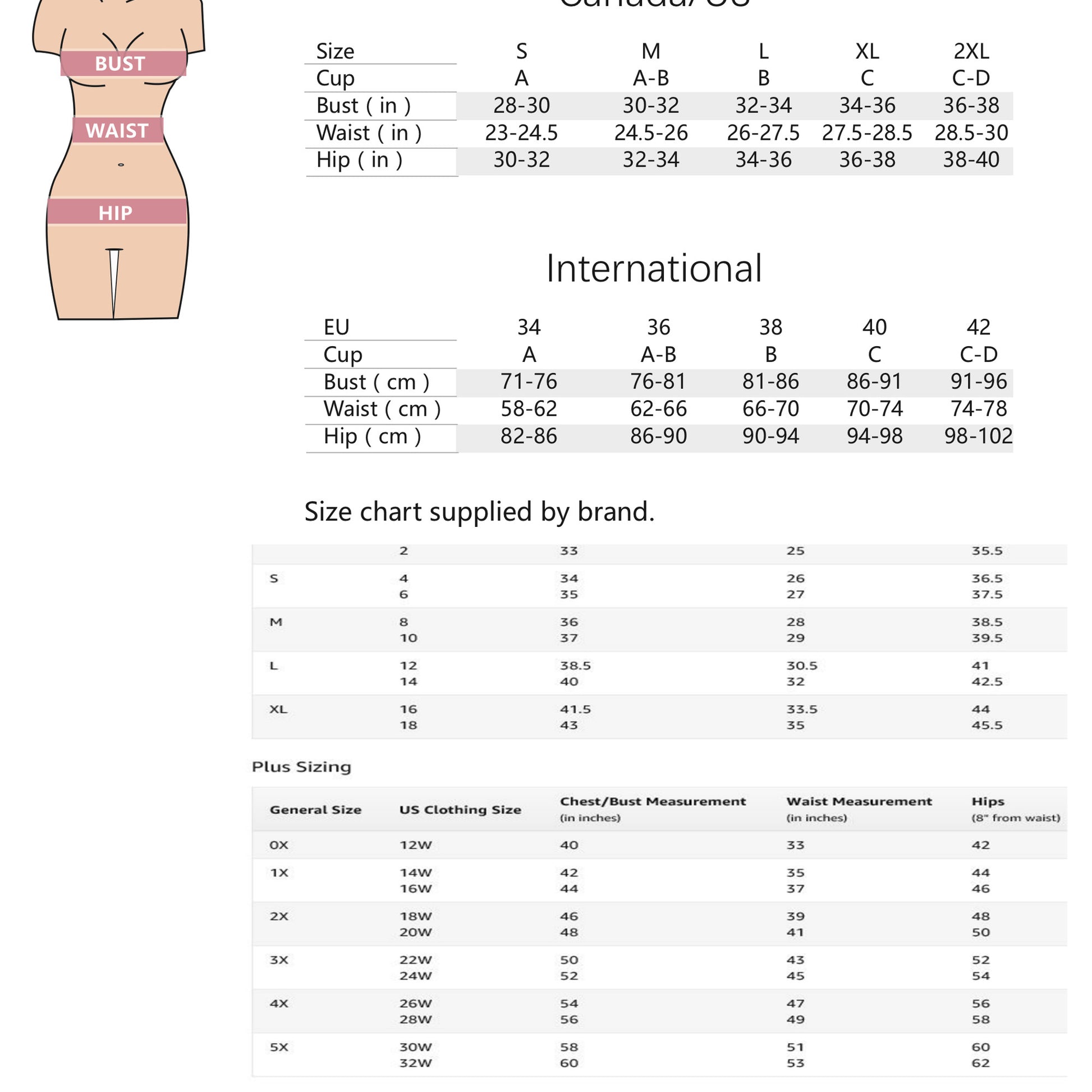 QOS - Ladies Sports Bralette Set - Sexy Top & Brazilian Binkini Bottom - Size Chart