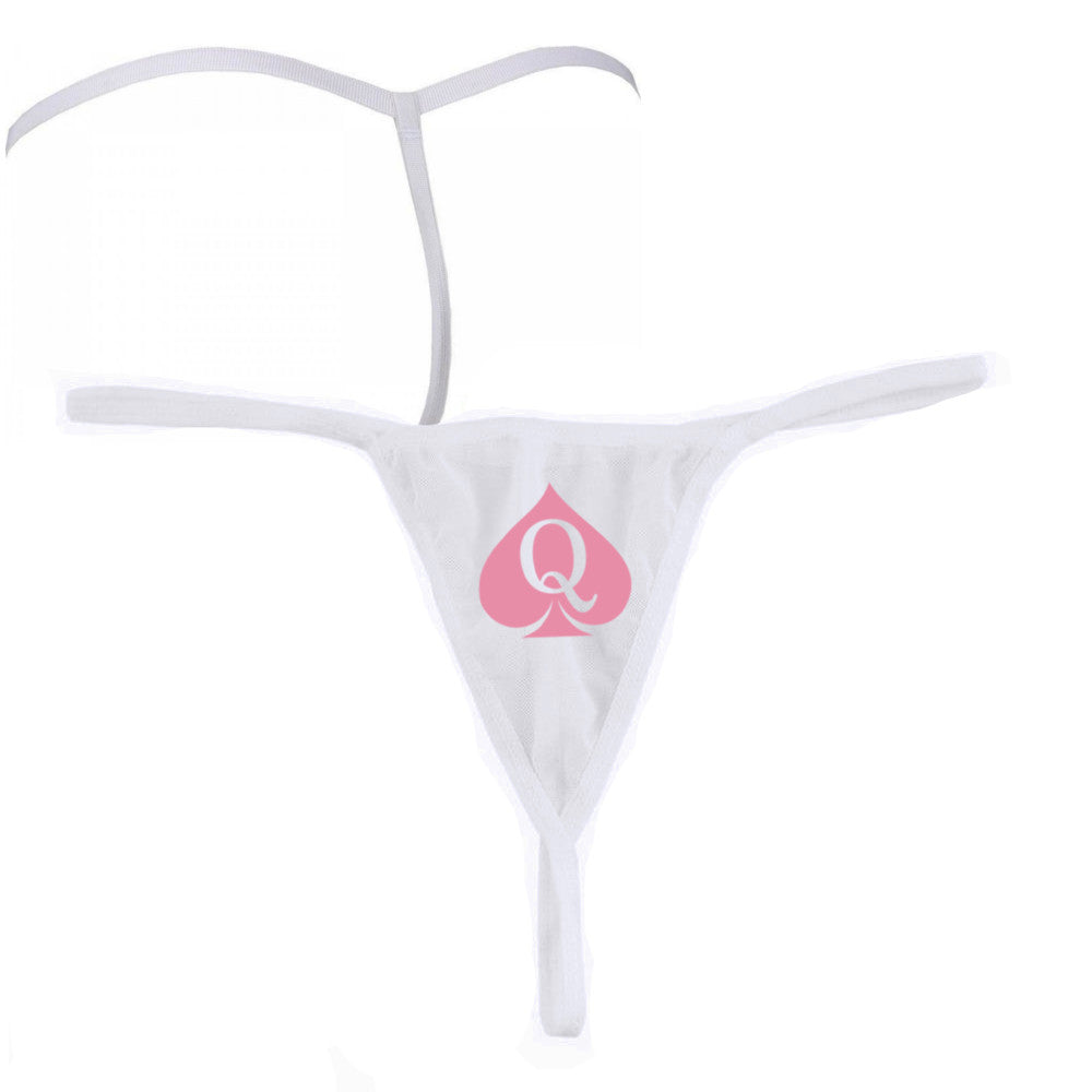 Sexy Snowbunny White Queen Of Spades - Virgin Pink Logo - Fetish - Brazilian G-String Thong 